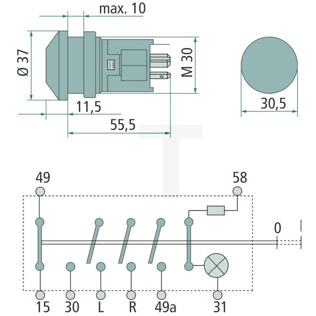 HELLA Drukknopschakelaar alarmlichten - 4556HF 003916011, 5122659, 5126705, 6HF003916-011, 6HF 003 916-011 | Uitvoering: Drukknopbediening, met gloeilamp, rode knop met waarschuwingssymbool, zwart generfde kunststof houder, zonder houder voor montage in het das