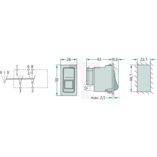 HELLA Wippschalter Kombischalter rastend, 5 Anschlüsse 6,3 mm | 245910C1, 3221180R1, 6RH004570-401