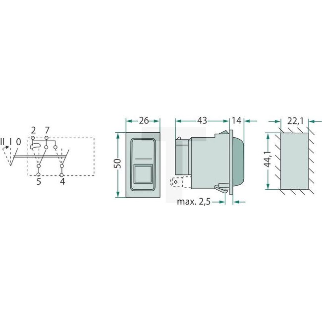 HELLA Rocker switch (Combination switch) locking - 4556RH 007832551, 00026727, 50041894, 410026727, 6RH007832-551, 6RH 007 832-551, 245911C1, 3223052R2, 0029732604 | Version: On/off switch, Black lever, made of resilient plastic with 4 blade terminal connection
