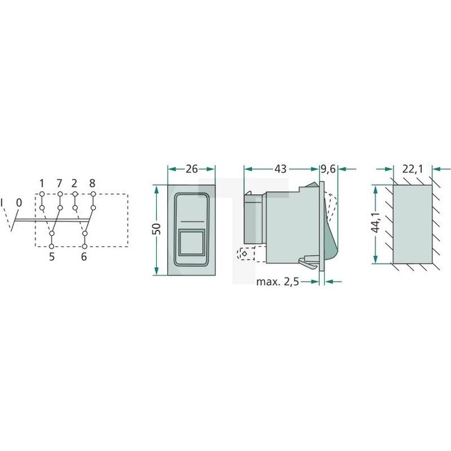 HELLA Wippschalter Allradantrieb (rastend) - 4556FH 004570501, 1964835C1, 1328943C1, 6FH004570-501, 6FH 004 570-501 | Ausführung: ohne Auffindbeleuchtung, ohne Funktionsbeleuchtung, 6 Flachsteckanschlüsse 6,3 mm, 2 Schaltstellungen: 0 Aus, 1 = Ein, Belastbarkei