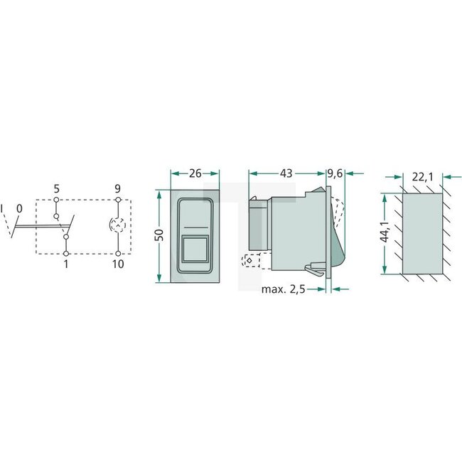 HELLA Wippschalter tastend, 2 Flachsteckanschlüsse 6,3 mm | 3516034M92, 04120470, 6GM004570-061