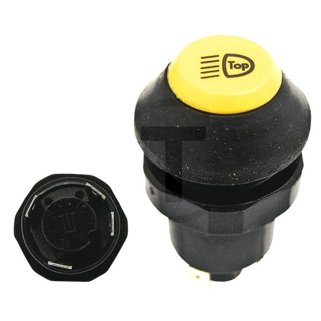GRANIT Druckknopfschalter Scheinwerfer, oben - 50711130300XX, 01177163, 11130300XX | Ausführung: 12 / 24 Volt, Knopf gelb, mit Arretierung, Ø 30 mm, 4 Flachsteckanschlüsse 6,3 x 0,8 (31- S1- S- +), Staub- und Spritzwasserschutz, mit Glassockellampe 12 V / 1,2 W