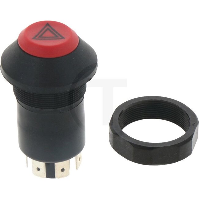 GRANIT Push button switch Hazard warning lights - 50770490171, 01177148, 11100080XX, G339900020070, 89520C91, 522224, 133700580002 | Version: 12/24 V, Red button, with lock, Ø 30 mm, 7 blade terminals 6.3 x 0.8 (L- R- 30- 30b- 49a- 15- 49), dustproof and splashp
