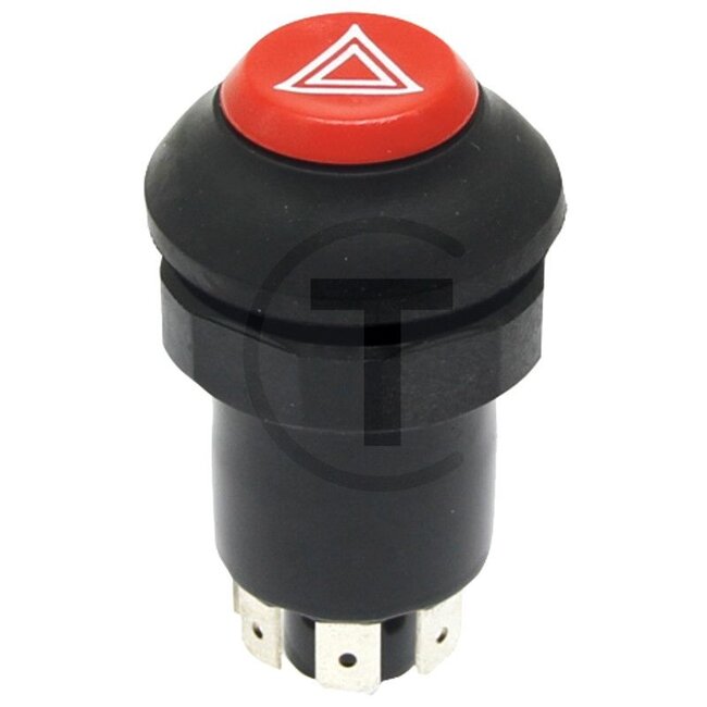 GRANIT Push button switch Hazard warning lights - 50704043, 2.7659.110.0, 11105020XX | Version: Push button operation, With bulb, red button with warning symbol, With 6 blade terminals 6.3 x 0.8 mm, Mounting Ø: 30 mm | To operate: Hazard warning lights | Switch
