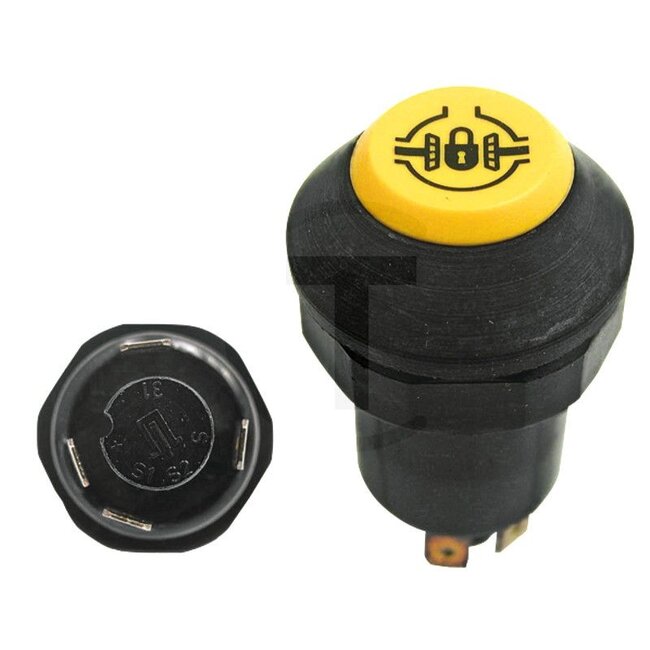 GRANIT Push button switch Differential lock - 50704005, 01176567, 1176567-DEU, 01176567-DEU, 11130420XX, 3380345M91 | Version: 12/24 V, Yellow button, with lock, Ø 30 mm, 4 blade terminals 6.3 x 0.8 (31 - S - S1 - +), dustproof and splashproof, With glass socket