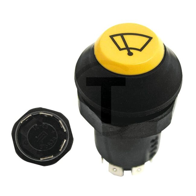 GRANIT Push button switch Windscreen wipers - 50770490176, 01177149, 01177161, 44562, 11140120XX, 01177150, X830240094000 | Version: 12/24 V, Yellow button, with lock, Ø 30 mm, 5 blade terminals 6.3 x 0.8 (+- 53a- 53- 31b- 31), Dustproof and splashproof, With gl