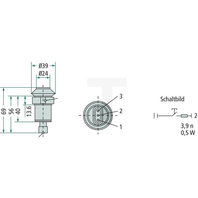 GRANIT Push button switch Lift/lower (button) - 50704018, 2.7659.141.0, 11903002, 119 03 002 | Version: 48 V switching voltage, Yellow button | make contact, Total button travel: 5 mm, Ø 30 mm, plug connection (AMP Superseal 3 x 1.5), dustproof and splashproof |