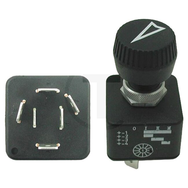 GRANIT Rotary switch Black button - 50770505097, G312810130100, 20001402, 200 014 02 | Version: For blower, 3-speed, splashproof, 5 blade terminals 6.3 mm, power rating: 12 V / 23 A / 280 W, mounting opening Ø 12 mm / 8 mm mounting thickness