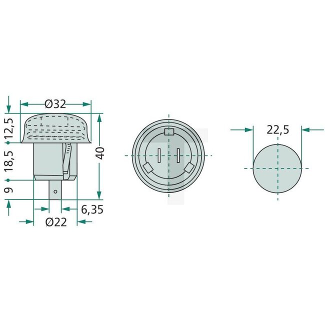 Cobo Drukknopschakelaar voor signaalhoorn - 22717105000, 1026089, X830240020000 | Uitvoering: Normaal open contact, ruststand "Uit", 12 volt / 25 A , 24 volt / 10 A, IP40