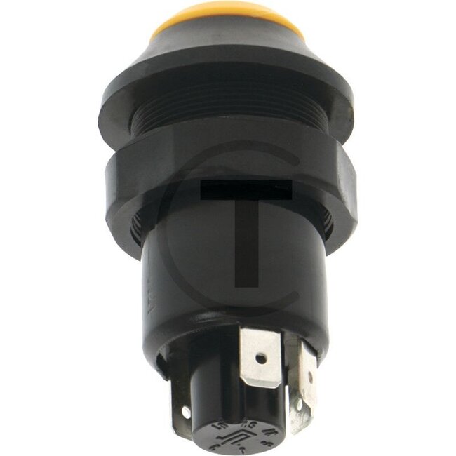 GRANIT Drukknopschakelaar Werklamp - 50799055, G210902111010, 11110430XX | Uitvoering: 12 / 24 volt, Knop geel, met vergrendeling, Ø: 30 mm, 4 vlakstekkers 6,3 x 0,8 (31- S1- S- C), Bescherming tegen stof en spatwater, met glassokkellampen 12 V / 1,2 W | Bedieni