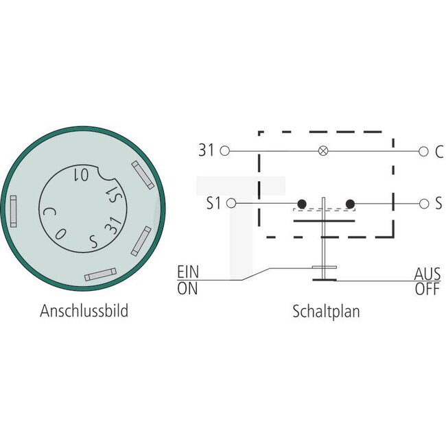GRANIT Druckknopfschalter Rundumleuchte - 50770490183, X830240082000, 11110100XX | Ausführung: 12 / 24 Volt, Knopf gelb, mit Arretierung, Ø 30 mm, 4 Flachsteckanschlüsse 6,3 x 0,8 (31- S1- S- C), Staub- und Spritzwasserschutz, mit Glassockellampe 12 V / 1,2 W |