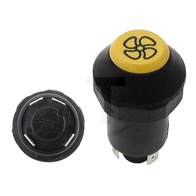 GRANIT Push button switch Blower - 50770490172, X830240359000, 11145160XX | Version: 12/24 V, Yellow button, with lock, Ø 30 mm, 4 blade terminals 6.3 x 0.8 (31- S1- S- +), Dustproof and splashproof, With glass socket bulb 12 V / 1.2 W