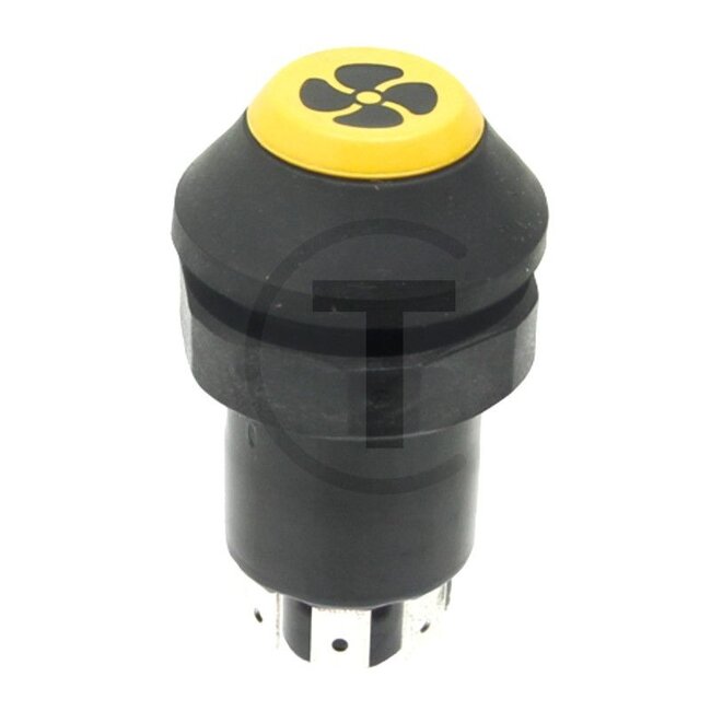 GRANIT Push button switch Blower, heater - 50799057, X830240355000, X830240093000, 11103030XX, 44564 | Version: 12/24 V, Yellow button, with lock, Ø 30 mm, 4 blade terminals 6.3 x 0.8 (31- S1- S- +), Dustproof and splashproof, With glass socket bulb 12 V / 1.2 W