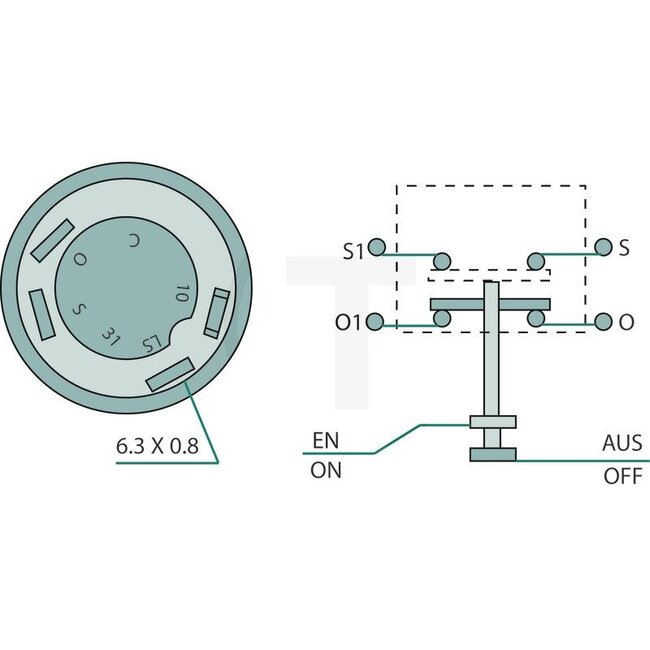 GRANIT Push button switch Intermittent wipers - 507507001, X830240087000, 11145110XX | Version: 12/24 V, Yellow button, with lock, Ø 30 mm, 4 blade terminals 6.3 x 0.8 (S1- S- 01- 0), Dustproof and splashproof | Menke no.: 80855