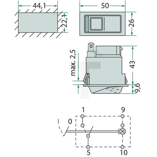 HELLA Tuimelschakelaar werklamp achter vergrendelend, 4 aansluitingen | X830241014000, 6EH004570-021