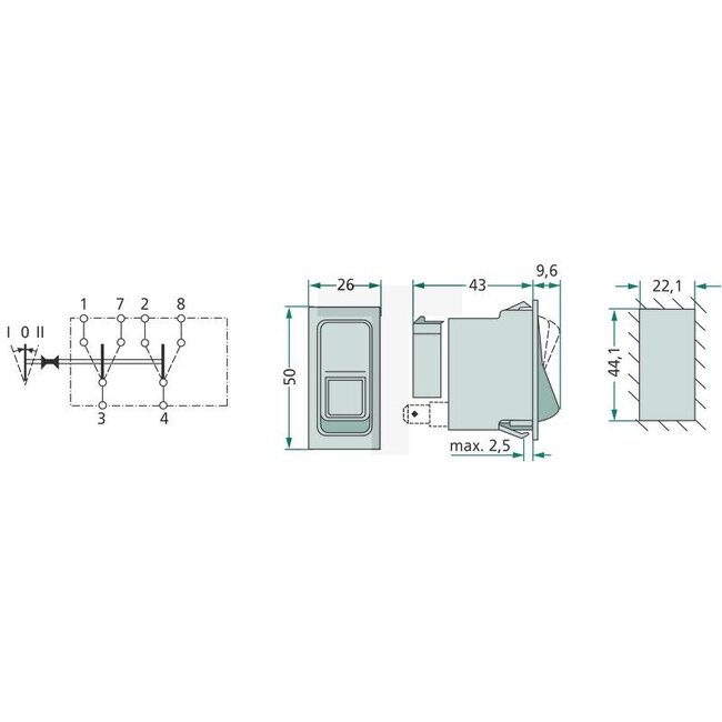 HELLA Tuimelschakelaar heffen / dalen, 6 vlakstekkeraansluitingen 6,3 mm | X830241016000, 6GM004570-231