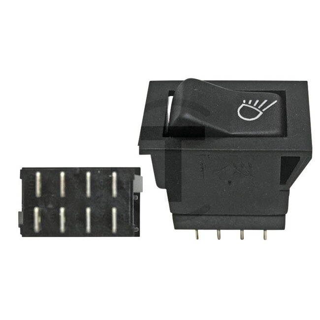 Cobo Tuimelschakelaar voor werklamp - 22716162000, 5176283, 5124956, 1023783 | Uitvoering: 12 volt / 24 volt, Aan-/uitschakelaar, 8 vlakstekkeraansluitingen, Inbouwmaat: 15 mm breed, 29 mm lang en 34 mm hoog