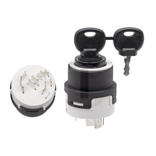 GRANIT Start switch With 2 keys - 50711001, 20501103, 205 011 03 | Version: 12 V/24 V, with 2 moulded reversible keys, waterproof, switch positions: 0: off 1: ignition 2: preheat 3: start | Mounting Ø: 28 mm | Switching stages: 0-1-2-3 | Plug: 10 | Voltage range