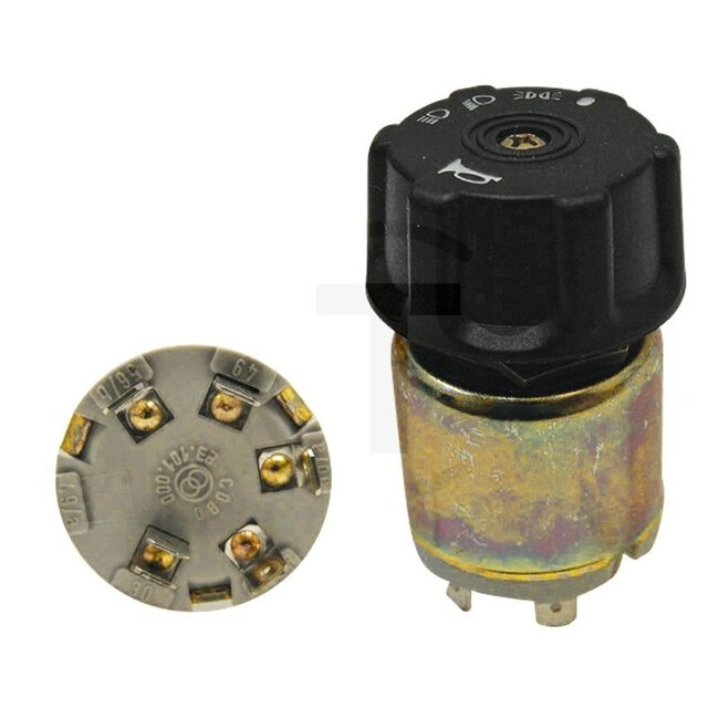 Cobo Drehschalter Knopf schwarz - 22723110000, 2.7409.060.0/10, 2.7409.060.0, 1027710, RT7700008527 | Ausführung: Funktionen: Beleuchtung, Hupe, mit 5 Flachsteckanschlüsse , Belastbarkeit: 12 V = 20 A (Parkleuchte), 12 V = 15 A (Fern,-Abblendlicht), 12 V = 7 A