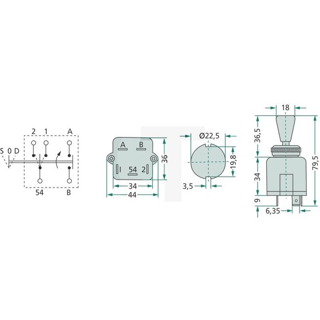 Cobo Indicator switch - 22715115000, 2.7659.052.0, 2.7649.040.0, 1021525 | Version: 5 connections, Short lever