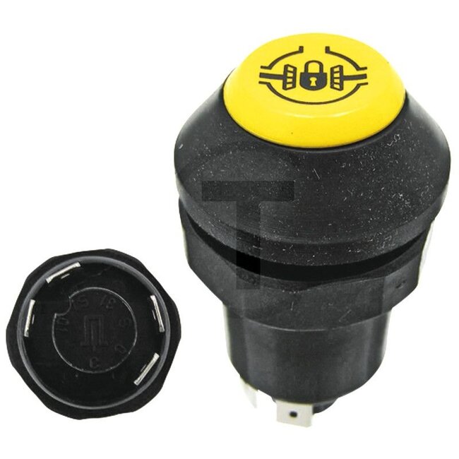 GRANIT Drukknopschakelaar Differentieelslot - 50715049, 3384575M1, 11245270XX | Uitvoering: 12 / 24 volt, Knop geel, zonder vergrendeling, Ø: 30 mm, 4 vlakstekkers 6,3 x 0,8 (01 - S - S1 - 0), Bescherming tegen stof en spatwater