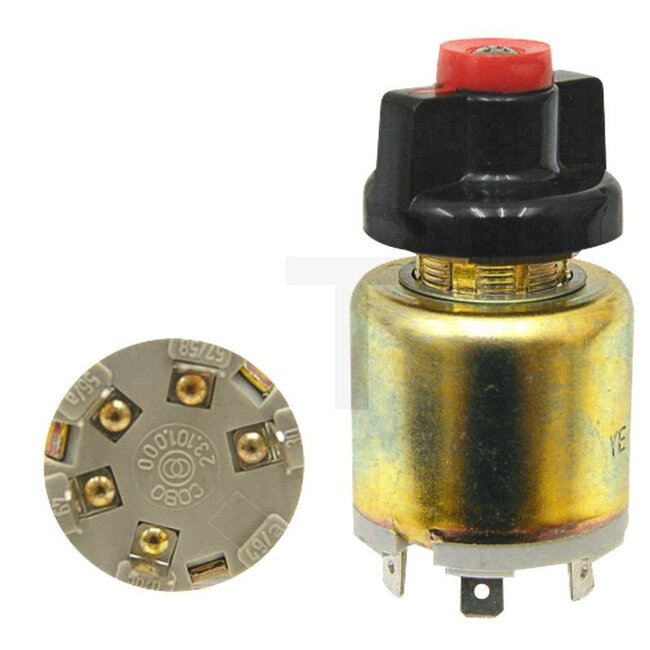 Cobo Drehschalter Knopf schwarz / rot - 22723101000, 1825360M91, 1027695 | Ausführung: Funktionen: Beleuchtung, Hupe, mit 5 Flachsteckanschlüsse, Belastbarkeit: 12 V = 20 A (Parkleuchte), 12 V = 10 A (Fern-, Abblendlicht), 12 V = 5 A (Hupe)