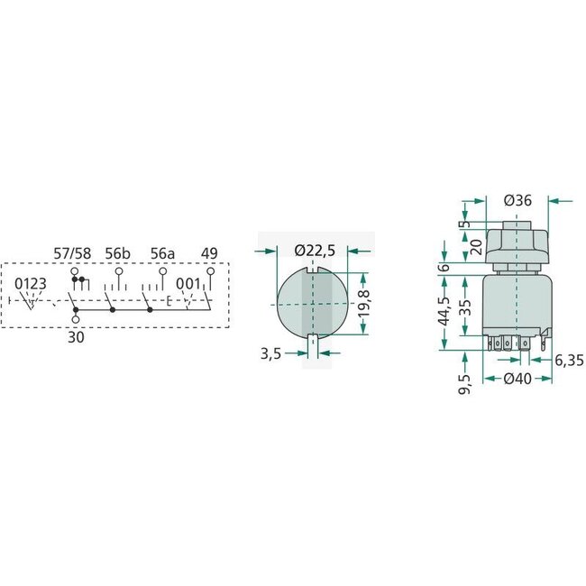 Cobo Drehschalter Knopf schwarz / rot - 22723101000, 1825360M91, 1027695 | Ausführung: Funktionen: Beleuchtung, Hupe, mit 5 Flachsteckanschlüsse, Belastbarkeit: 12 V = 20 A (Parkleuchte), 12 V = 10 A (Fern-, Abblendlicht), 12 V = 5 A (Hupe)