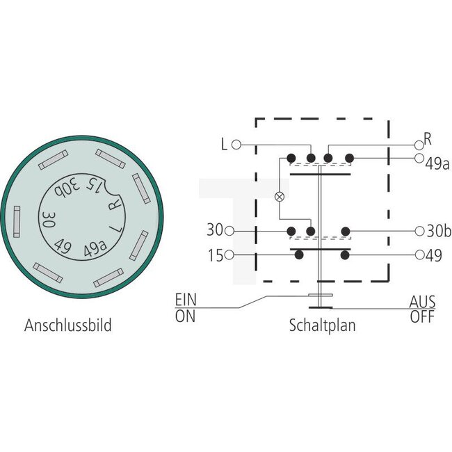 GRANIT Drukknopschakelaar Alarmlichtenschakelaar - 50715052, 3370427M91, 11100090XX, 01177148 | Uitvoering: 12 / 24 volt, Knop: rood, met verlichting en vergrendeling, Ø: 30 mm, 7 vlakstekkers 6,3 x 0,8 (L- R- 30- 30b- 49a- 15- 49), Bescherming tegen stof en spa