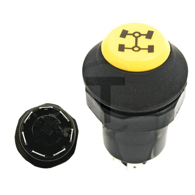 GRANIT Push button switch Four-wheel drive - 50721005, 11100160XX, 3552862M91 | Version: 12/24 V, Yellow button, with lock, Ø 30 mm, 7 blade terminals 6.3 x 0.8 (L- R- 49- 30- 30b- 15- 49), dustproof and splashproof, With glass socket bulb 12 V / 1.2 W