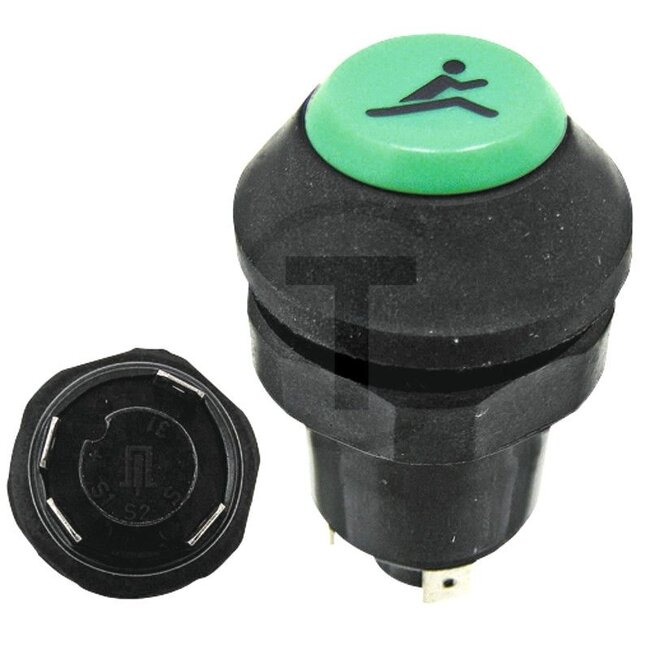 GRANIT Drukknopschakelaar Snelgang - 50715051, 3380337M91, 11130410XX | Uitvoering: 12 / 24 volt, Knop: groen, met vergrendeling, Ø: 30 mm, 4 vlakstekkers 6,3 x 0,8 (31- S1-S-0), Bescherming tegen stof en spatwater, met glassokkellampen 12 V / 1,2 W | Menke-Nr.: