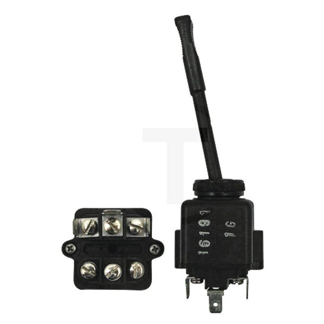 Cobo Tuimelschakelaar lange hendel - 22716191000, 7700025623, 1023883 | Uitvoering: 3 stekker- en 3 schroefaansluitingen, Inbouwmaat: 15 mm breed, 29 mm lang en 34 mm hoog met vlakstekkeraansluiting