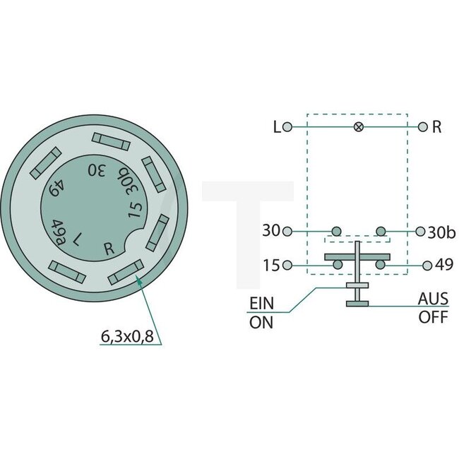GRANIT Push button switch Auto vibration (front axle suspension) - 50719005, 0.008.1277.0, 11175070XX, .008.1277.0 | Version: 12/24 V, Yellow button, with lock, Ø 30 mm, 6 blade terminals 6.3 x 0.8 (15 - 30 - 30b - 49 - L - R), Dustproof and splashproof, With gl