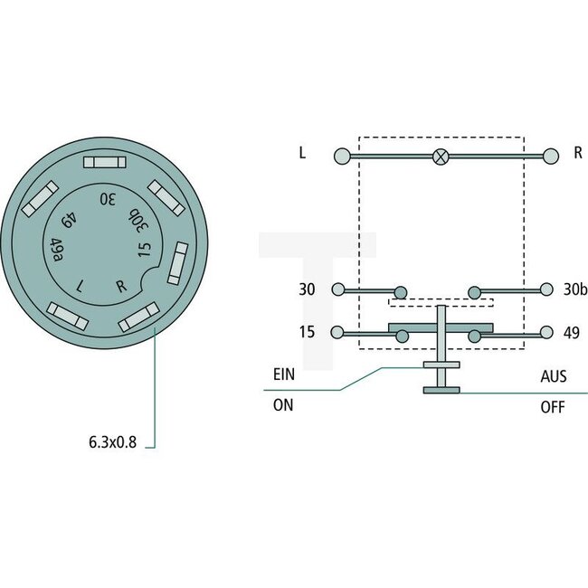GRANIT Push button switch Stop - 50719010, 0.009.0210.0/10, 11175200XX, 2.7659.113.0, 44558 | Version: 12/24 V, Red button, With lock, Ø 30 mm, 6 blade terminals 6.3 x 0.8 (15 - 30 - 30b - 49 - L - R), Dustproof and splashproof, With glass socket bulb 12 V / 1.2
