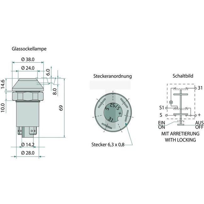 GRANIT Druckknopfschalter Arbeitsscheinwerfer 12 / 24 V, gelb, Ø 30 mm | 133700580008, 139900580153, 11130200XX, 44554
