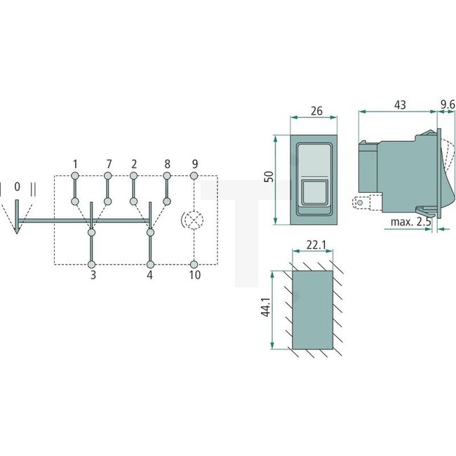 HELLA Tuimelschakelaar zonder embleem - 4556FH 004570521, 6FH004570521 | Uitvoering: • Zonder gloeilamp | Bediening van: Tuimelbediening | Aansluitwijze: Vlakstekkeraansluiting | Uitrusting: I-0-II | Aansluiting: 8