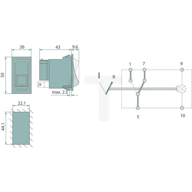 HELLA Toggle switch Without emblem - 4556FH 004570121, 6FH004570121 | Version: Without bulb, Switch function I - 0, with comfort function, 5 blade terminals 6.3 mm | Connection pin / clamp: Flachsteckanschlüsse | To operate: Kippbetätigung | Switching function: