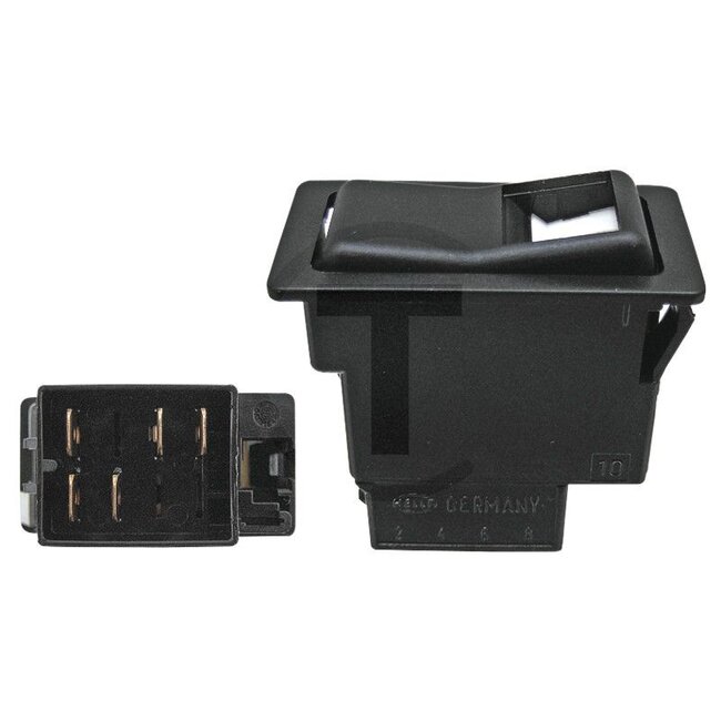 HELLA Rocker switch (changeover switch) detent - 4556RH 004570411, 6RH004570411, 6RH 004 570-411, 7915490531 | Connection: Flachsteckanschluss | To operate: Kippbetätigung | Length: 60 mm | Equipment: II+I-0 | Additional information: • ausgelegt für Auffindbele