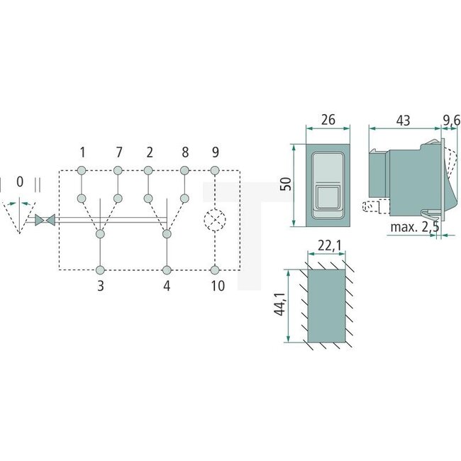 HELLA Rocker switch I-0-II, 8 blade connections | 6GM004570221