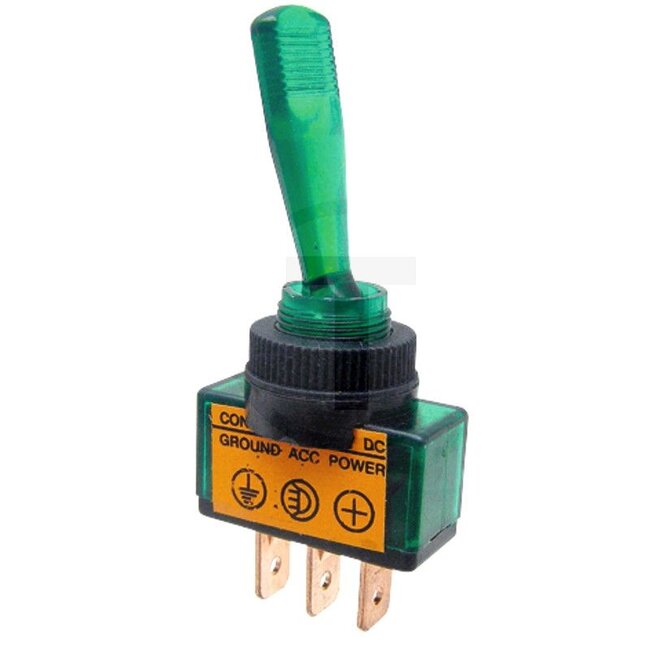 GRANIT Toggle switch Locks in place - 50770509157, 20800106, 30.20.01-G | Version: Illuminated lever, green, 3 blade terminals 6.3 mm | Connection pin / clamp: 3 | Power rating max. 12 V: 20 | Power rating max. 24 V: 5 | Mounting Ø: 11,7 mm