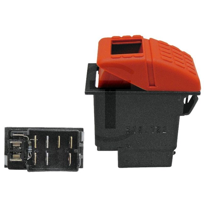 GRANIT Hazard warning light switch - 50711010 | Version: Rocker operation, Red button and symbol, With 7 blade terminals 6.3 x 0.8 mm