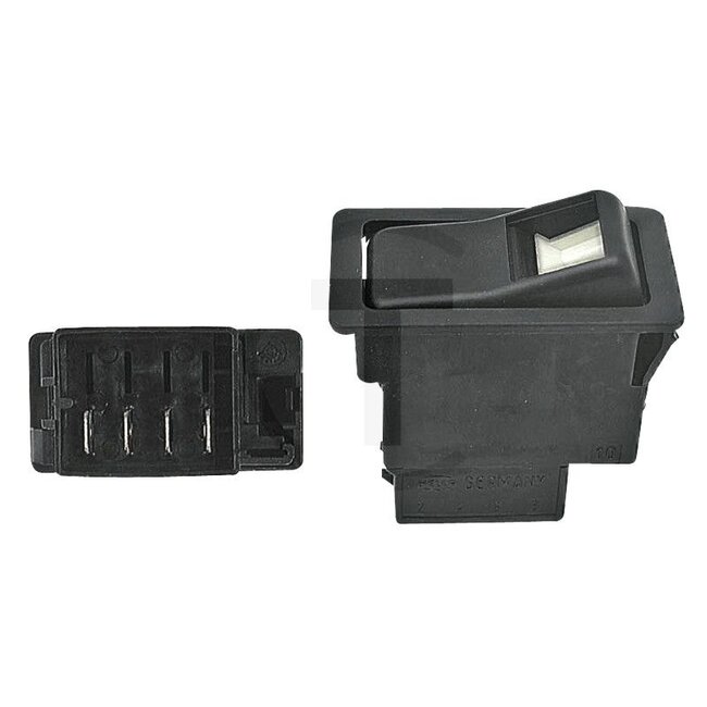HELLA Rocker switch (combination switch) detent - 4556RH 004570261, 6RH004570261 | Version: Dimensioned for display illumination, Without active state illumination, 4 blade terminal connections 6,3 mm, 3 switch positions: 0 = off, 1 and 2 = on, Power rating: 16