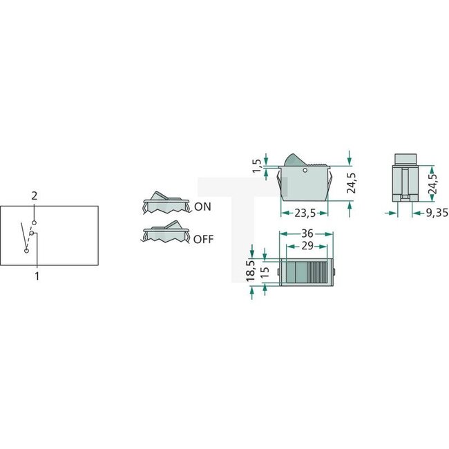 Cobo Wippschalter für Scheibenwaschanlage - 22717114000, 1026124 | Ausführung: 12 V / 24 V, Ein- / Ausschalter , 2 Flachsteckanschlüsse, Einbaumaß: 15 mm breit, 29 mm lang und 34 mm hoch