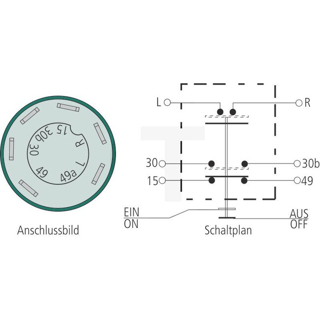 GRANIT Push button switch Blower - 50799079, 11103200XX | Version: 12/24 V, Yellow button, with lock, Ø 30 mm, 6 blade terminals 6.3 x 0.8 (L- 49a- R- 30b- 15- 49), Dustproof and splashproof | To operate: Blower | Switch button colour: Yellow