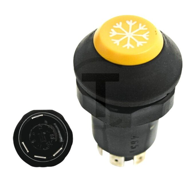 GRANIT Push button switch Air conditioning - 50718004, 11110400XX | Version: 12/24 V, Yellow button, with lock, Ø 30 mm, 4 blade terminals 6.3 x 0.8 (31 - S - S1 - +), dustproof and splashproof