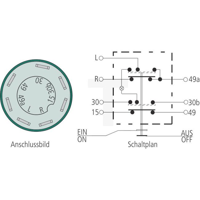 GRANIT Drukknopschakelaar Ruitenwisser - 50799085, 11160100XX | Uitvoering: 12 / 24 volt, Knop geel, met vergrendeling, Ø: 30 mm, 7 vlakstekkers 6,3 x 0,8 (L- R- 30- 30b- 49a- 15- 49), Bescherming tegen stof en spatwater, met glassokkellampen 12 V / 1,2 W | Bedi