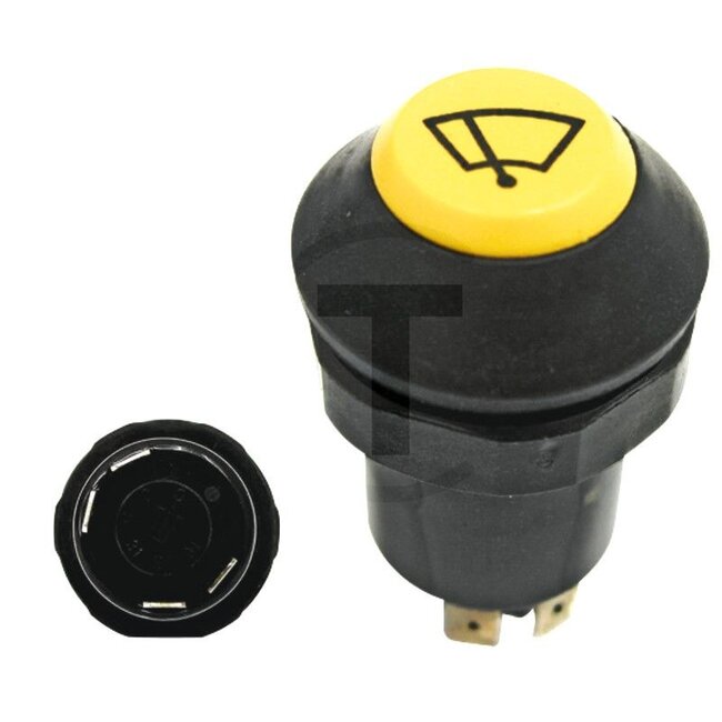 GRANIT Druckknopfschalter Wisch-/Waschanlage - 50718010, 11145090XX | Ausführung: 12 / 24 Volt, Knopf grün, mit Arretierung, Ø 30 mm, 4 Flachsteckanschlüsse 6,3 x 0,8 (01 - S - S1 - 0), Staub- und Spritzwasserschutz