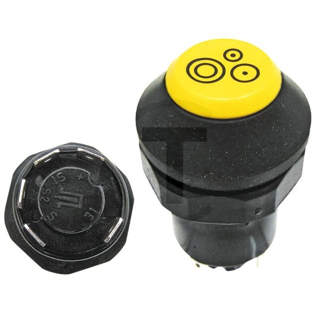 GRANIT Push button switch Transmission - 50799089, 11155100XX | Version: 12/24 V, Yellow button, with lock, Ø 30 mm, 5 blade terminals 6.3 x 0.8 (31- S1- S2- S- +), Dustproof and splashproof, With glass socket bulb 12 V / 1.2 W | To operate: Transmission | Switc