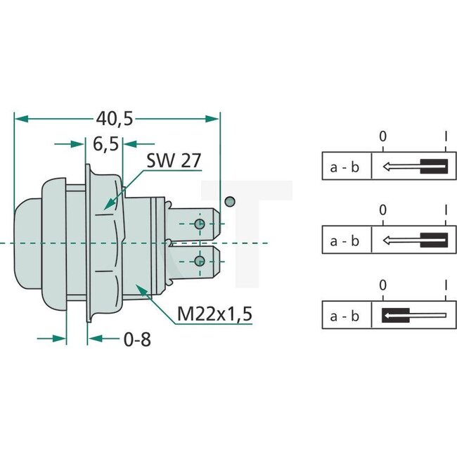 GRANIT Push button switch Universal - 50770468022, 11600050XX, 180049, 302008 | Version: Black thermosetting plastic, silver contacts, make contact, normally off, screw connection M5, power rating: 12 V - 16 A, 24 V - 10 A, mounting opening Ø 22.5 mm / 5 mm