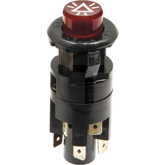 HELLA Push button switch Hazard warning lights - 4556HF 001579011, 6HF001579011 | Version: Push button operation, Only in conjunction with indicator/hazard warning light, Except vehicles with brake/indicator changeover, Red button with warning symbol, Black gra