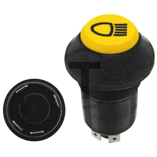 GRANIT Druckknopfschalter Beleuchtung (Fahrlicht) - 50799071, 11126010XX | Ausführung: 12 / 24 Volt, Knopf gelb, ohne Arretierung, Ø 30 mm, 4 Flachsteckanschlüsse 6,3 x 0,8 (30- 58- 15- 56) , Staub- und Spritzwasserschutz | Betätigung für: Licht | Schaltknopffar